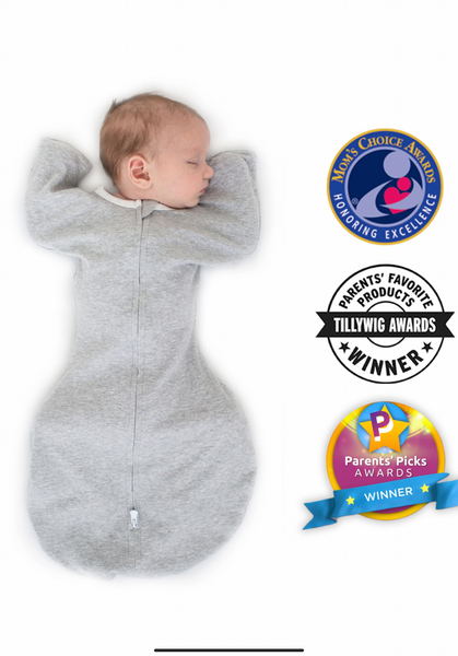 Transitional Swaddle Sack - Heathered Gray with Polka Dot Trim