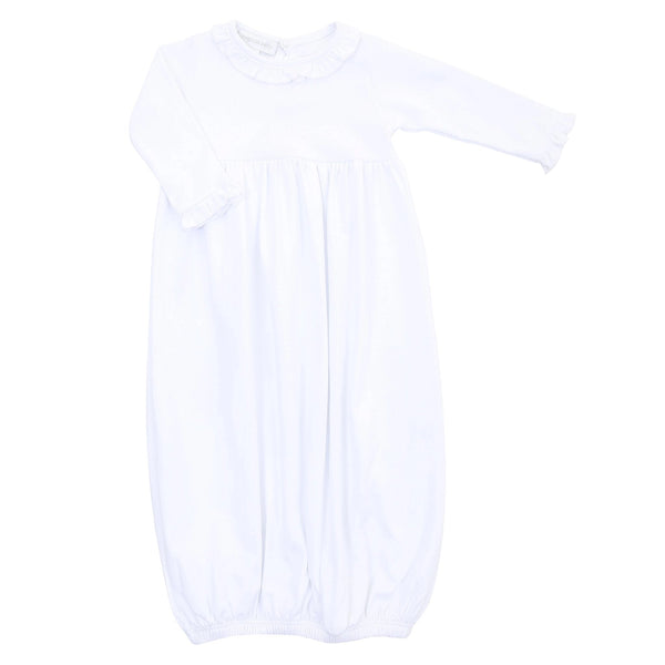 Magnolia Baby White Gown with Pink Trim Ruffle