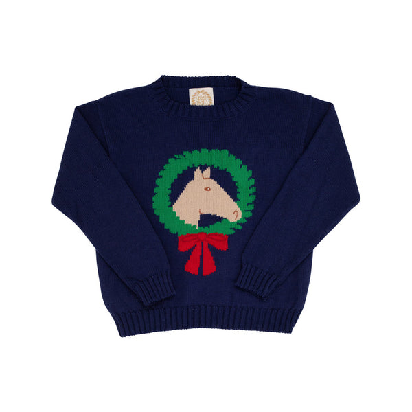 The Beaufort Bonnet Company Isabelle's Intarsia Sweater Nantucket Navy With Horse Intarsia