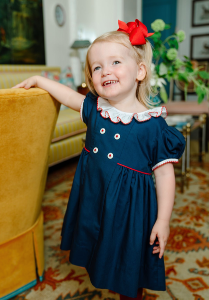 The Proper Peony Bryn Button Dress Navy & Red