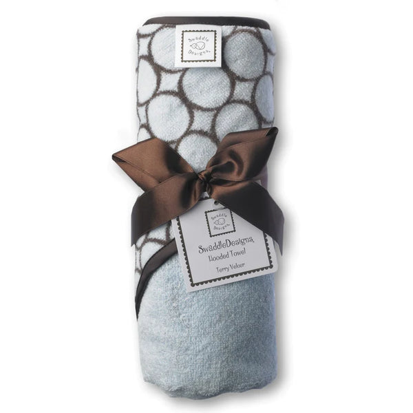 Terry Velour Hooded Towel - Brown Mod Circles, Pastel Blue