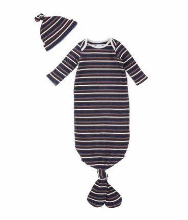 Mud Pie Blue Stripe Gown & Hat Set