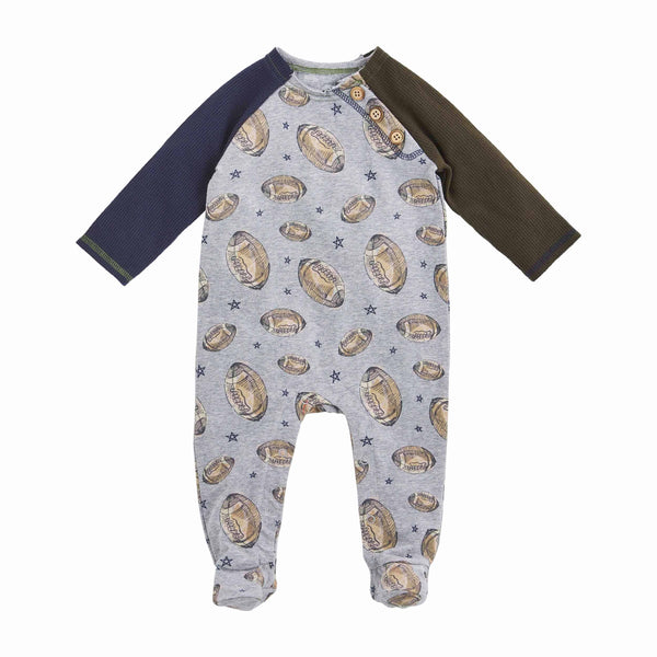 Mud Pie FOOTBALL RAGLAN BABY SLEEPER