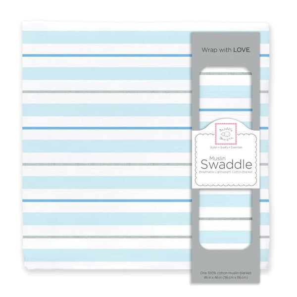 Muslin Swaddle Single - 3 Color Stripe Shimmer, Blue