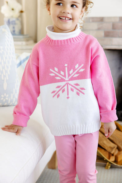 The Beaufort Bonnet Company Isabelle's Intarsia Sweater Hamptons Hot Pink With Worth Avenue White & Snowflake Intarsia