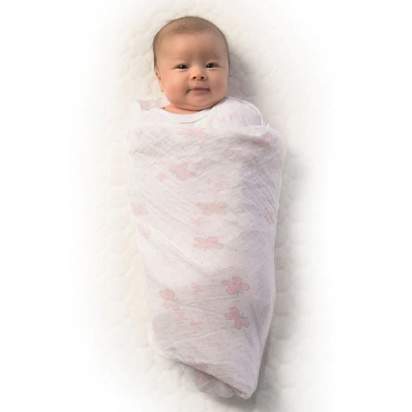 Swaddle Designs Muslin Swaddle Blankets - Butterflies and Posies (Set of 4), Pastel Pink