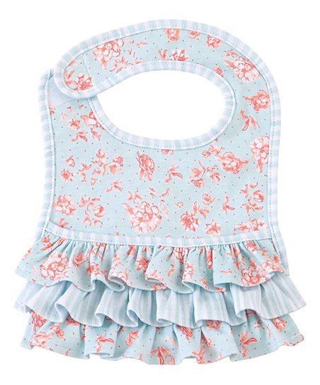 Mud Pie | Blue & Rose Floral Ruffle Pocket Bib