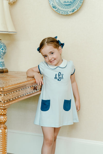 The Proper Peony Parkside Pima Richmond Aline Dress - Light Blue & Navy