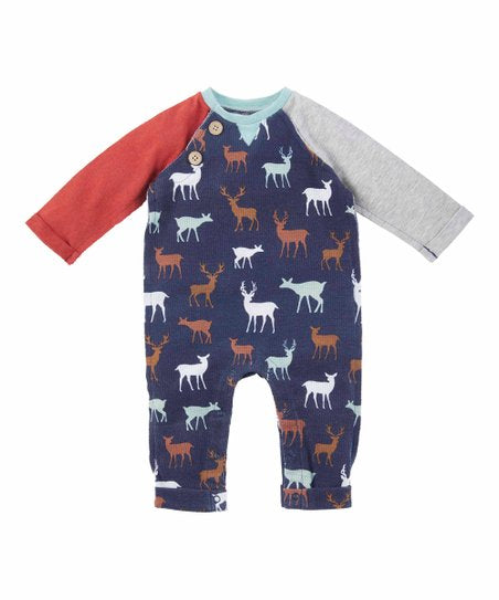 Mud Pie Blue Waffle Deer Romper