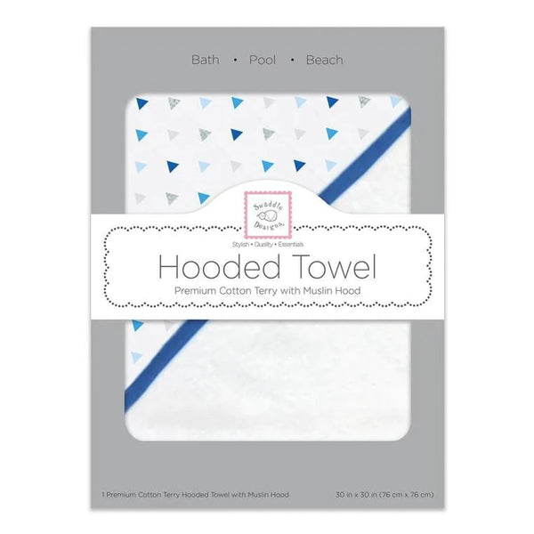 Muslin + Terry Hooded Towel - Tiny Triangle Shimmer, Blue