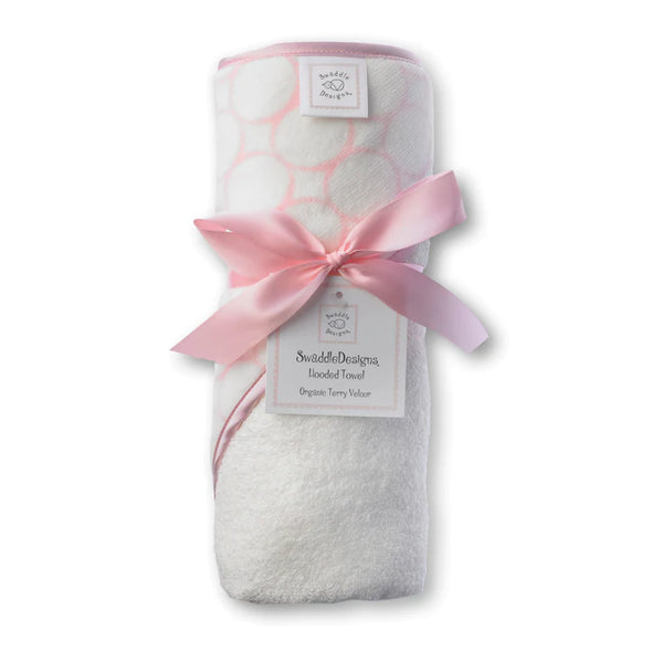 Swaddle Designs Organic Hooded Towel - Mod Circles on Ivory, Pastel Pink