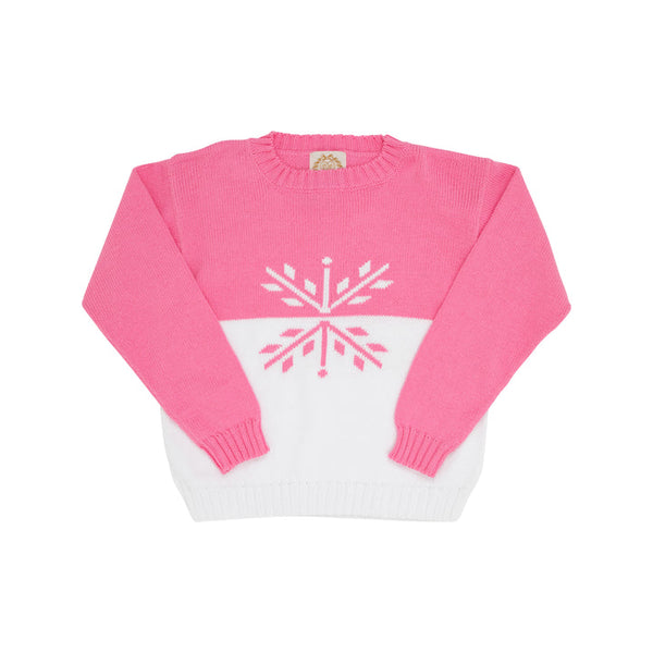 The Beaufort Bonnet Company Isabelle's Intarsia Sweater Hamptons Hot Pink With Worth Avenue White & Snowflake Intarsia