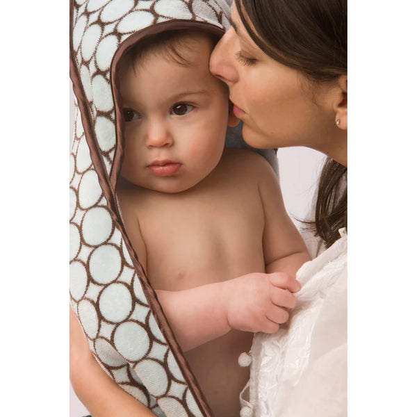 Terry Velour Hooded Towel - Brown Mod Circles, Pastel Blue