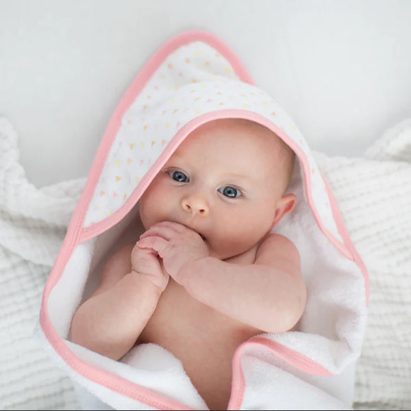 Swaddle Designs Muslin + Terry Hooded Towel - Tiny Triangle Shimmer, Pink