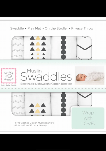 Muslin Swaddle Blankets - Gold and Graphite, Soft Black with Touch of Gold Shimmer (Set of 4)