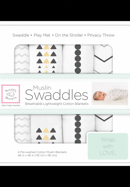 Muslin Swaddle Blankets - Gold and Graphite, Soft Black with Touch of Gold Shimmer (Set of 4)