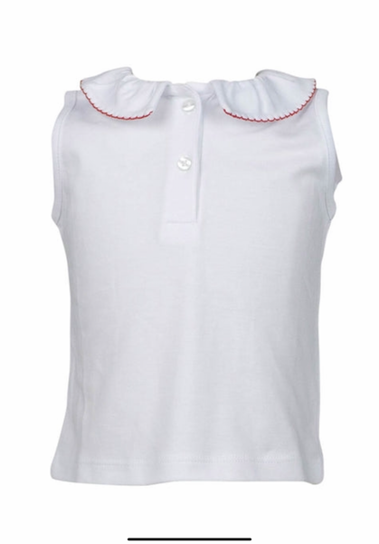The Proper Peony Parkside Pima Ruffled Peter Pan Sleeveless Red  Trim