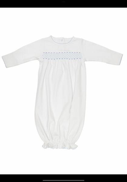 The Beaufort Bonnet Company Sweetly Smocked Greeting Gown Worth Avenue White With Buckhead Blue