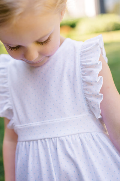 The Proper Peony Parkside Pima Pinafore Blue Dots Dress