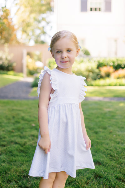 The Proper Peony Parkside Pima Pinafore Blue Dots Dress