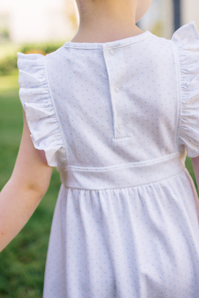 The Proper Peony Parkside Pima Pinafore Blue Dots Dress