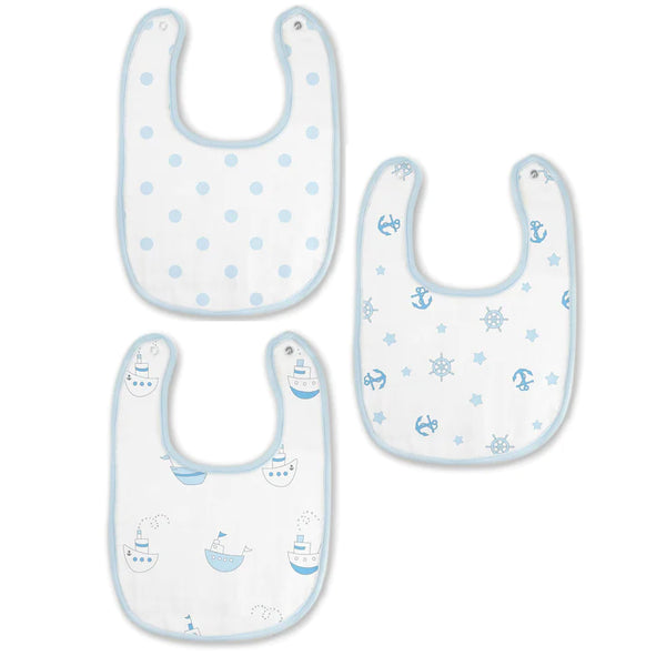 Muslin Baby Bibs - Classic Collection (Set of 3), Pastel Blue