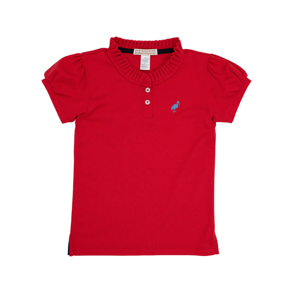 The Beaufort Bonnet Company Little Miss Prim & Proper Polo  Richmond Red with Barbados Blue Stork
