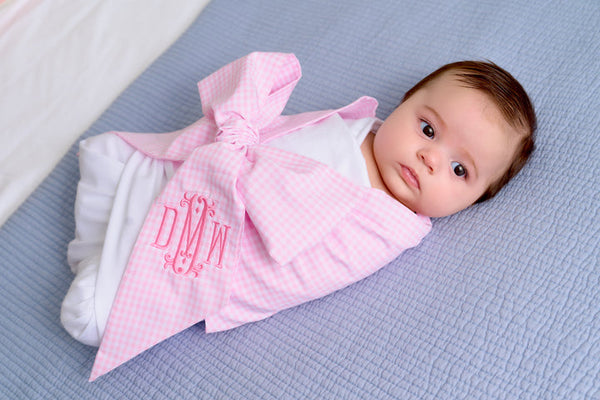The Beaufort Bonnet Bow Swaddle - Pink GreenbriGingham