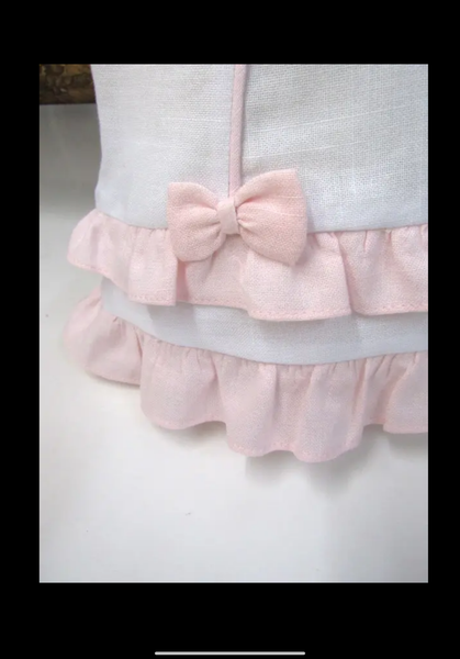 Willbeth Ruffle Bow 2Pc Set White & Pink