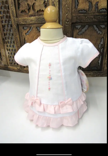 Willbeth Ruffle Bow 2Pc Set White & Pink