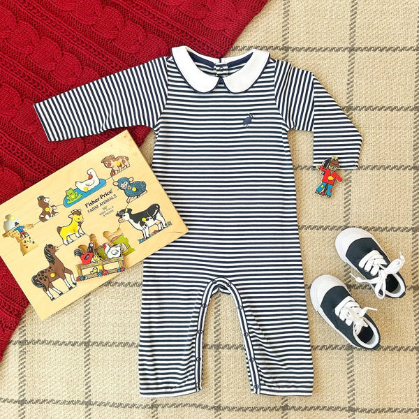 The Beaufort Bonnet Company Potter's Playsuit - Nantucket Navy Stripe