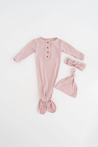 Stroller Society - Newborn Knotted Baby Gown and Hat Sets - Dusty Rose