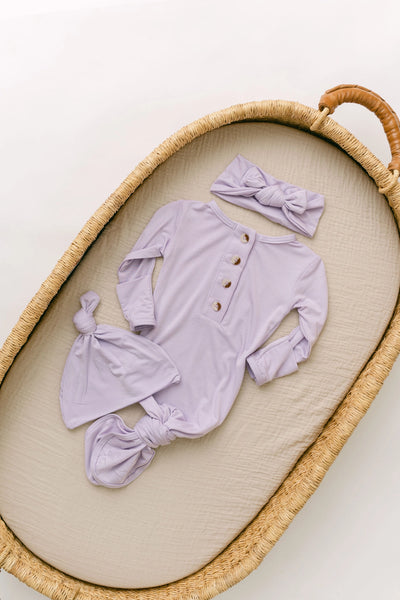 Stroller Society - Newborn Knotted Baby Gown and Hat Sets - Lavender
