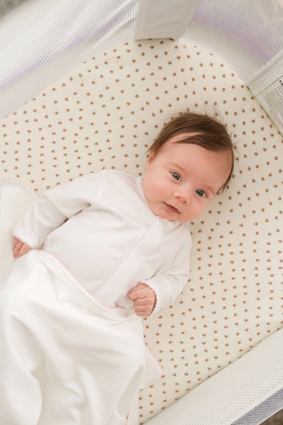 Stroller Society- Premium Pima Cotton Baby Footie Sleeper - White / Pink Trim