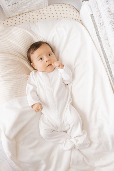 Stroller Society- Premium Pima Cotton Baby Footie Sleeper - White / Pink Trim