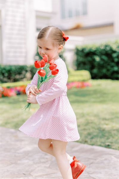 The Proper Peony Parkside Pima Red Dot Bow Waist Dress LS