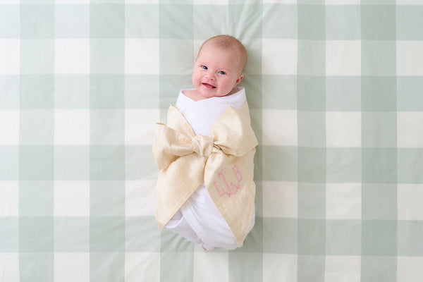 The Beaufort Bonnet Company- Bow Swaddle Gold Satin