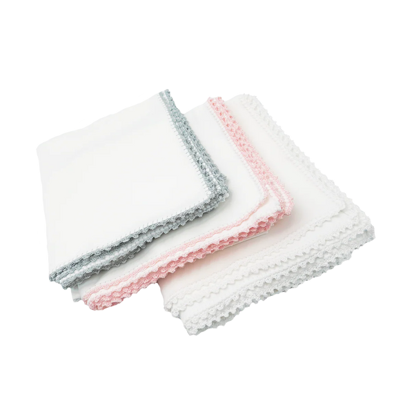 Pixie Lily Receiving Blanket white with blue trim