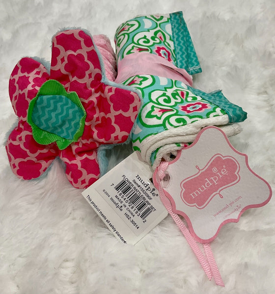 Mud Pie FlowerRattle & Burp Cloth