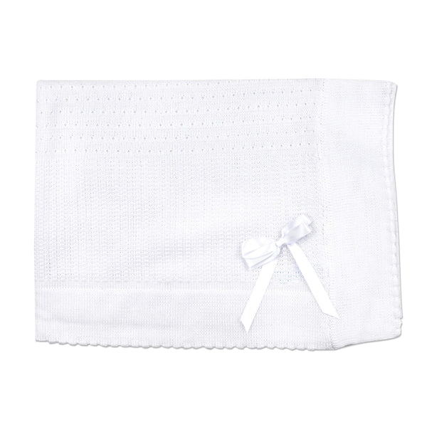 WILL'BETH Precious Knit Baby Blanket - White, Pink & Blue
