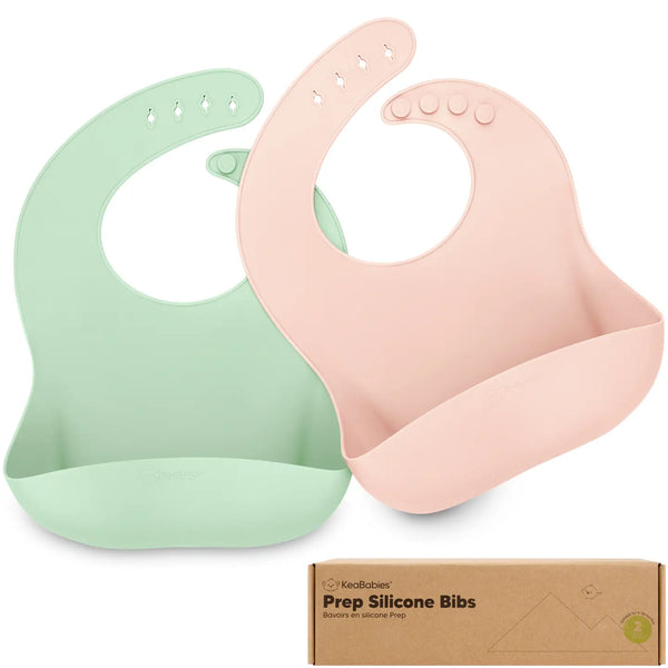 KeaBabies 2-Pack Prep Silicone Bibs - Mellow