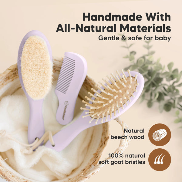 KeaBabies Baby Hair Brush and Comb Set - Thistle