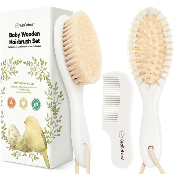 KeaBabies Baby Hair Brush and Comb Set - Vanilla