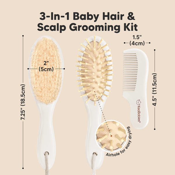 KeaBabies Baby Hair Brush and Comb Set - Vanilla