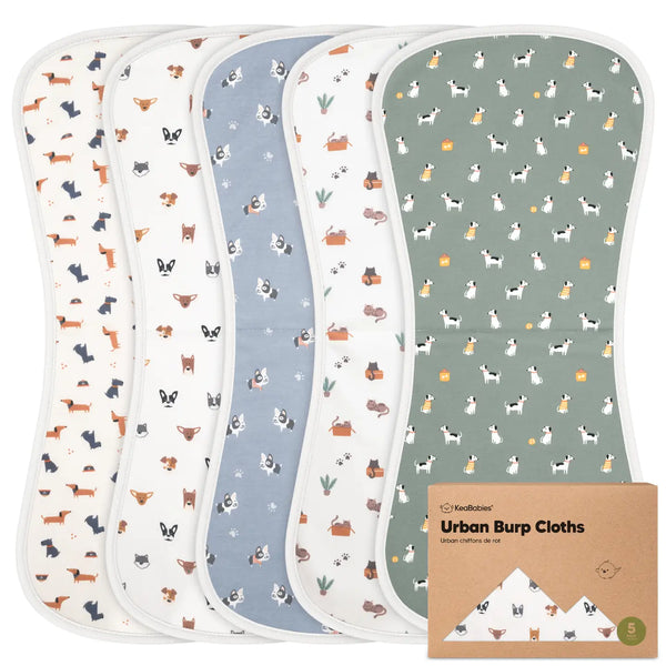 KeaBabies 5-Pack Urban Burp Cloths - Pets & Paws