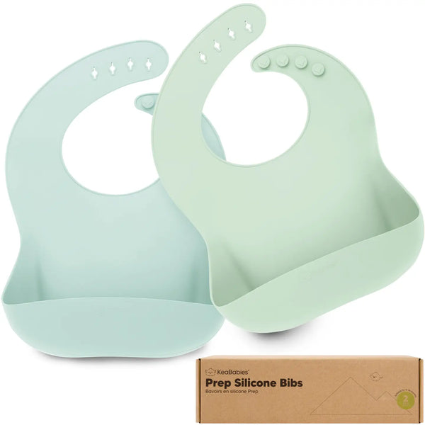 KeaBabies 2-Pack Prep Silicone Bibs - Pastel Sky