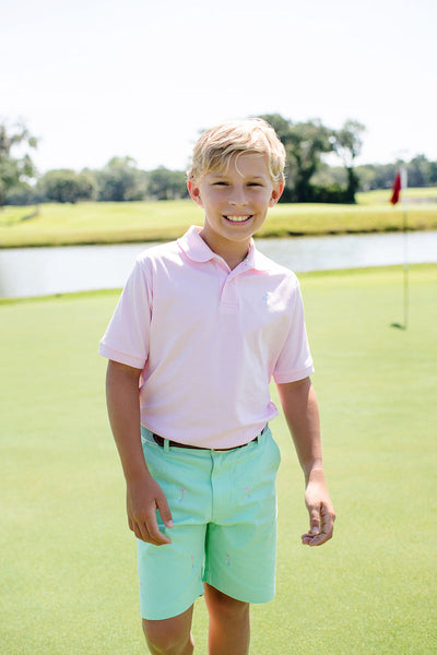 The Beaufort Bonnet Company Prim & Proper Polo in Palm Beach Pink / Buckhead Blue Stork