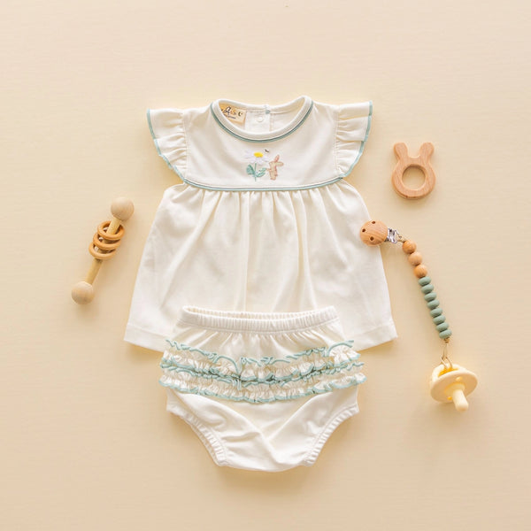 Magnolia Baby Bunny's Daisy Garden Embroidered Ruffle Diaper Cover Set