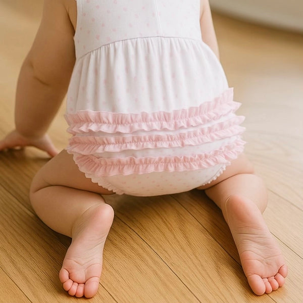 Magnolia Baby Gingham Dots Ruffle Flutters Bubble in Pink