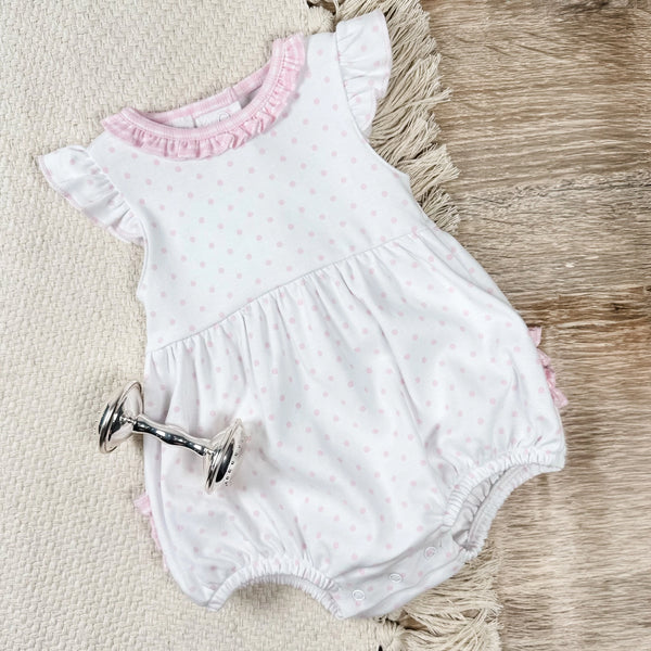 Magnolia Baby Gingham Dot Ruffle Flutter Bubble Pink & White
